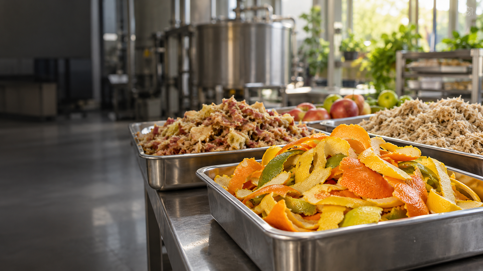 Fresh citrus peel and plant-processing side streams in ingredient trays